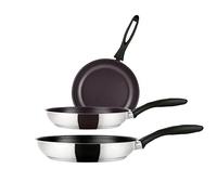Fagor Inoxtherm Lot de 3 poêles à induction 18-20-24 cm, acier inoxydable, titane écologique antiadhésif Quantanium sans PFOA, fond diffuseur, convient pour tous les types de feux, vitrocéramique, gaz