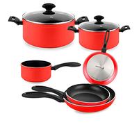 Fagor Maxima Lot de 8 casseroles à induction : 2 casseroles de 20 à 24 cm, 2 couvercles en verre, 3 poêles de 18 à 20 et 24 cm, casseroles de 16 cm, en aluminium forgé, revêtement anti-adhésif sans