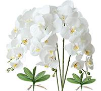 FagusHome 4 Pièces Fleur Artificiel Phalaenopsis Orchidée 80cm avec 2 Pièces Feuille d'Orchidée Artificielle Feuilles artificielles de Phalaenopsis (Blanc)