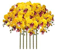 FagusHome 6 Pièces Fleur Artificiel Phalaenopsis Orchidée Artificielle Orchidée 80cm artificielles de Phalaenopsis pour Décoration (Jaune Piebald)