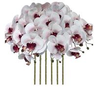 FagusHome Lot de 6 fleurs artificielles Phalaenopsis blanches 80 cm Fleurs d'orchidées artificielles Plantes tribales pour la décoration de la maison (ligne blanche et violette)
