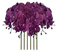 FagusHome Lot de 6 fleurs artificielles Phalaenopsis blanches 80 cm Fleurs d'orchidées artificielles Plantes à tige pour décoration d'intérieur (Violet tacheté)