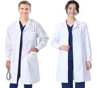 FAHAKO Blouse Blanche Homme Femme, Blouse Chimie Lycee Coton Blouse Laboratoire Blouse Medicale Manche Longue Blouse Blanche Chimie Lycee avec 3 Poche Bouton pour Etudiant Physique Scientifique, XL