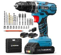 FAHEFANA Perceuse Visseuse Devisseuse Percussion sans fil 21V 45Nm Maximal | avec 2 Batteries 2000mAh, 25+3 Couple Perceuse Percussion, 29 Accessoires & coffret, 2 Vitesses, 10mm Mandrin, LED, Bricolage