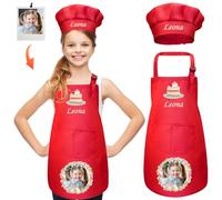 FAHOXUMR Tablier Personnalisé avec Photo, Tablier Enfant et Toque de Chef Personnalisés