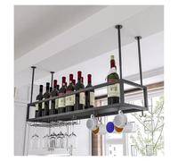 Failjierue Porte-Bouteille de vin Suspendu monté au Plafond de Cuisine | Casier verres vin 2 en 1 pour tasse et gobelet, hauteur de suspension réglable 30~60cm casier à vin en métal(Black,100x25cm)