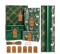 FainFun Papier Cadeau Noël 3 Rouleaux avec Étiquette et Ficelle de Jute | Motifs de Noël, Compatible Sac & Boîte, Convient aux Enveloppes, Pochette & Pochette Cadeau, Designs Variés