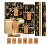 FainFun Papier Cadeau Noël 3 Rouleaux avec Étiquette et Ficelle de Jute | Motifs de Noël, Compatible Sac & Boîte, Convient aux Enveloppes, Pochette & Pochette Cadeau, Designs Variés