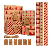 FainFun Papier Cadeau Noël 3 Rouleaux avec Étiquette et Ficelle de Jute | Motifs de Noël, Compatible Sac & Boîte, Convient aux Enveloppes, Pochette & Pochette Cadeau, Designs Variés