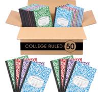 Fainne Lot de 50 carnets de composition lignés A5 en vrac 14 x 21 cm, 30 feuilles lignées avec couverture en marbre pour fournitures scolaires (coloré)