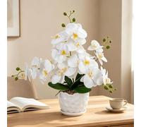 Fairblo 43 cm Orchidees Artificielles en Pot Céramique Fleur Artificielle | phalaenopsis artificielle en soie fausse fleur realiste blanches orchidée artificielles interieur décore table salon bureau