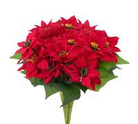 Fairblo 4pcs Fleurs de Noël Artificielles, Fleurs de Poinsettia Rouge pour Bouquets de Fleurs de Noël Décoration Guirlande Mariage, 5 Têtes par Bouquet