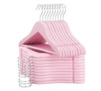 FairyHaus Cintres en bois pour enfants, lot de 20 cintres en bois de 32,8 pouces, couleur rose, crochet rotatif à 360° antirouille, encoches et finition lisse, bois durable et résistant pour