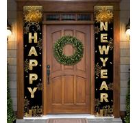 Fairymaiden Lot de 2 Or Noir Decoration Nouvel An 2026, Banderole Bonne Année Noir et Or, Deco Nouvel An pour Bienvenue Porche Signe, Happy New Year 2026 Accessoire Nouvel An Banniere