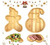 FairyPeach 2Pcs Assiette de Noël en Bambou, Plateau Apero, PlateauBambou Naturel, Plateaux d'Exposition en Bambou, Assiette à Dîner BambouNoël, Assiettes Plates (A)