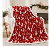 FairyPeach Imprimé Noël Couverture,150x130cm, Double Couche, Couverture Flanelle avec Wapiti et Flocons de Neige,pour Les Décorations de Vacances, Les Cadeaux, Les Canapés, Les Siestes (Renne Rouge)