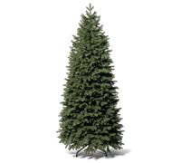 FAIRYTREES Sapin Nordmann Premium 100% PE étroit 220 cm Vert | Arbre de Noël pop-up avec dépliage automatique, fabriqué en Europe à la main | Sapin de Noël avec pied en bois | Modèle FT07