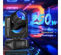 Faisceau mobile LED - Projecteur - 250W IP65 - Prisme à 24 facettes - DMX512/RDM 14 canaux - Son actif Auto/Master-Slave - 90-240V - Blanc chaud