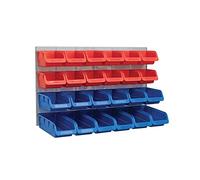 Faithfull Bacs de rangement muraux 24 avec panneau arrière en métal - Organiseur de pièces en plastique pour garage, atelier, fourgon ou abri de jardin - 64 x 38 x 22 cm