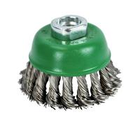 Faithfull Brosse en Coupe Noeud Torsion 65mm M14x2, 0.50mm Inox Câble Acier Fai