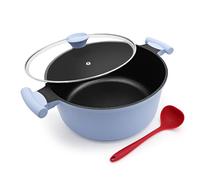 Faitout 24 cm avec couvercle, grande 5L casserole antiadhésive saine-Bleu | pour tous types de cuisinières, avec double poignée，sans PTFE ni PFOA