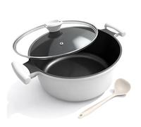 Faitout 28 cm avec couvercle, grande 7L casserole antiadhésive saine-Blanc | pour tous types de cuisinières, avec double poignée，sans PTFE ni PFOA