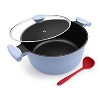 Faitout 28 cm avec couvercle, grande 7L casserole antiadhésive saine-Bleu | pour tous types de cuisinières, avec double poignée，sans PTFE ni PFOA