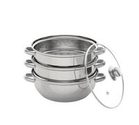 Faitout à 3 étages - En acier inoxydable - Avec fond épais et couvercle en verre - Faitout vapeur de 28 cm pour une cuisson efficace à la vapeur - Pour cuisinière à induction, cuisinière à gaz