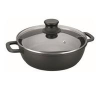 Lacor – Faitout bas induction en fonte d'aluminium forte Ø 24 cm, couvercle verre, noir