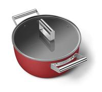 Faitout bas aluminium antiadhésif 24 cm rouge mat avec couvercle verre trempé Smeg