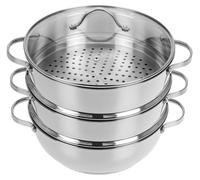 Faitout cuit-vapeur inox 28 cm - Cuit-vapeur inox 18/10 - Couvercle en verre avec évent vapeur - Bloc vapeur 2 pièces - Pour cuisson et braisage