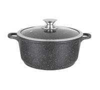 Kamberg - Marmite Faitout 16 cm - Fonte d'Aluminium - Revêtement Type Pierre - Couvercle en Verre - Tous Feux dont Induction - Sans PFOA - 0008030, Noir