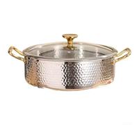 Faitout martelé double saveur en acier inoxydable 316 avec couvercle en verre divisé pour cuisinière électrique à induction, gaz, argent, 24 cm