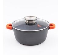 Faitout noir 28cm revêtement céramique - "RobuCook" | Revêtement céramique antiadhésif Greblon CK2, aluminium moulé, 28 cm, 6,7 L, couvercle verre trempé