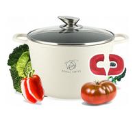 Royal Swiss Marmite Induction 24 cm 6,2 L avec Couvercle Verre - Faitout Antiadhésif en Aluminium, Poignées Amovibles, Grand Faitout Tous Feux dont Induction, Beige