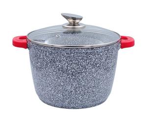 Faitout Royal Swiss 24 cm 6.2L - Poignées amovibles - Revêtement antiadhésif effet marbre - Compatible induction - gris moucheté