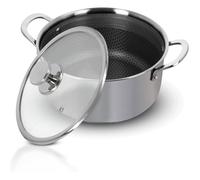 Faitout - ROYAL SWISS - Faitout Inox Triply 28 cm - Nid d'abeille antiadhésif - Tous feux induction - Couvercle verre