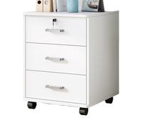 FAJNUZI2024 Armoire à Documents Classeur de bureauarmoire Rangement en Bois à 3 tiroirs Couleur uniearmoire classement avec Serrure rangementroue coulissante Petite Armoire latérale(Blanc)
