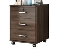 FAJNUZI2024 Armoire à Documents Classeur de bureauarmoire Rangement en Bois à 3 tiroirs Couleur uniearmoire classement avec Serrure rangementroue coulissante Petite Armoire latérale(Bruin)
