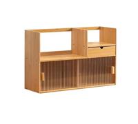 FAJNUZI2024 Étagère Étagère de Bureau en Bambou, Petit, Support classement à Plusieurs Niveaux avec Porte coulissante Bibliothèque(Grand)