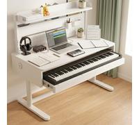 Fakednss Bureau pour Studio de Musique avec Plateau Coulissant pour Clavier, Bureau Réglable en Hauteur avec Étagère, pour Clavier MIDI, Piano Numérique et Home Setup(White-High,143 * 50cm)