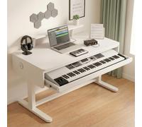 Fakednss Bureau pour Studio de Musique avec Plateau Coulissant pour Clavier, Bureau Réglable en Hauteur avec Étagère, pour Clavier MIDI, Piano Numérique et Home Setup(White-Low,143 * 50cm)
