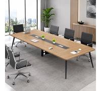 Fakednss Table de conférence Grande Taille avec 2 boîtiers de Gestion des câbles, Plateau Effet Bois de 2,5 cm, Table rectangulaire Moderne pour Salle de réunion, Plusieurs Tailles