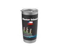 Falaise de mer souvenir de l'île de Pâques avec statue Moai Drapeau du Chili Gobelet isotherme en acier inoxydable double paroi