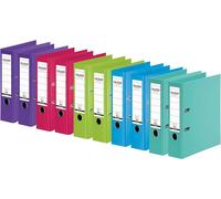 Falken Original pack de 10 classeurs Chromocolor Premium. Fabriqué en Allemagne. Couverture plastique extérieure et intérieure de 8 cm de large DIN A4 couleur pastel assortie de 2x menthe, bleu clair,
