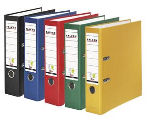 Falken Original pack de 10 classeurs en plastique PP-Color. Fabriqué en Allemagne. 8 cm de large DIN A4 Vegan couleurs assorties 2x noir, bleu, rouge, jaune, vert Classeur à lettres Classeur de bureau