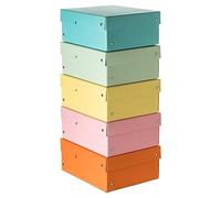 Falken - Ref. 22001968000F - PureBox Pastel - Lot de 5 boîtes de rangement avec couvercle - emballage cadeau - sans plastique - format A5 - H100 mm - poignée découpée - entourée d'un ruban - assorties
