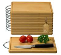 FALKENBERGER Lot de 10 planches à petit-déjeuner en hêtre massif | Fabriqué à la main, sans logo. Fabriqué en Europe. Utilisable des deux côtés avec rainure de jus et cintre en métal pour