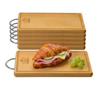 FALKENBERGER Lot de 6 planches à petit-déjeuner en hêtre massif | Fabriqué à la main en Europe. Utilisable des deux côtés avec rainure de jus et cintre en métal pour l'accrocher.