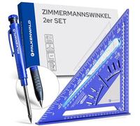 Falkenwald® 5 en 1 Equerre Menuisier 180mm + Crayon Chantier + Surface d'écriture - Avec marqueur pour trous profonds, 6 mines - Bricolage Outils de pointe à tracer pour charpentier, couvreur